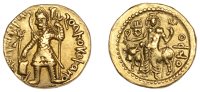 India, Kushan Empire, Vasudeva I, Dinar, undated (192-225 AD), 8.15g/12h (Göbl 509; Sunrise 551; Fr. 23). Good very...