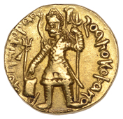 India, Kushan Empire, Vasudeva I, Dinar, undated (192-225 AD), 8.15g/12h (Göbl 509; Sunrise 551; Fr. 23). Good very...