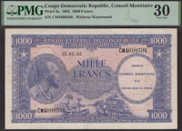 Conseil Monetaire de la Republique du Congo, 1000 Francs, 15 February 1962, serial number CM4698598, in PMG holder...