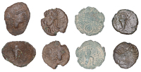 British Iron Age, REGINI, Uninscribed issues, bronze Units (4), Chichester Cock type, helmeted head right, rev. cock...