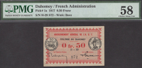 Gouvernement General de l’Afrique O.F., 50 Centimes, 11 February 1917, serial number H-29 872, bees watermark, in...
