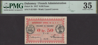 Gouvernement General de l’Afrique O.F., 50 Centimes, 11 February 1917, serial number F-32 929, laurel leaves...