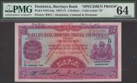 Barclays Bank, (Dominion, Colonial and Overseas), Dominica, printer’s archival specimen $5, 1 February 1941,...
