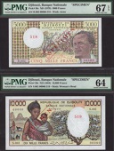 Republique de Djibouti, Banque Nationale, specimen 5000 and 10,000 Francs, ND (1979-84), serial numbers R.002 000000...