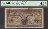Bank of Ethiopia, 5 Thalers, 1 May 1932, serial number A/1 16109, Collier signature, rust, in PMG holder 45 NET,...