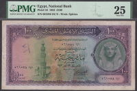 National Bank of Egypt, £100, 1952, serial number DC/5 061058, graffiti, in PMG holder 25, very fine
BNB B134a,...
