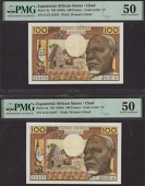 Banque Centrale Etats de la Afrique Equatoriale, Chad, 100 Francs (2), ND (1963), consecutive serial numbers O.23...