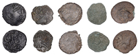 British Iron Age, REGINI, Uninscribed issues, bronze Units (5), Chichester Cock type, helmeted head right, rev. cock...