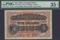 East African Currency Board, 5 Shillings, 1 June 1939, serial number Q/7 06033, in PMG holder 35, choice very...