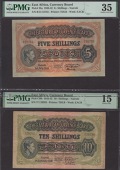 East African Currency Board, 5 Shillings, 1 July 1941, serial number B/15 55755, also 10 Shillings, 1 September...