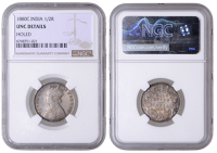India, British India, Victoria, Victoria, Half-Rupee, 1880c, type A/I, Calcutta (Pr. 264; KM 491). Pierced at 1...