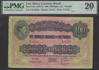 East African Currency Board, 100 Shillings, 1 August 1951, serial number D/6 95395, tears, in PMG holder 20, very...