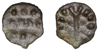 British Iron Age, DUROTRIGES, Uninscribed issues, cast bronze Unit, Hengistbury Multi Dots type, spike through...