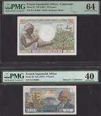 Institut d’Emission de l’Afrique Equatoriale Francaise et du Cameroun, 5 and 50 Francs, ND (1957), serial...