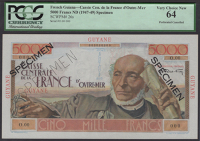 Caisse Centrale de la France d’Outre Mer, French Guiana, specimen 5000 Francs, ND (1947-52), serial number O.00...