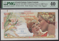 Caisse Centrale de la France d’Outre Mer, French Guiana, 10 Nouveaux Francs on 1000 Francs, ND (1961), serial...