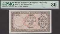 Banque de l’Indochine, French Somaliland, 5 Francs, ND (1945), serial number J.8 0820, Borduge and Baudouin...