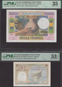 Tresor Public, French Somaliland, 50 and 1000 Francs, ND (1952), serial numbers J.65 011 and Q.41 062, in PMG...
