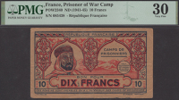Republique Francaise, Camps de Prisonniers, 10 Francs, ND (c.1940-45), serial number 085438, in PMG holder 30, very...