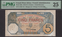 Banque de l’Afrique Occidentale, French West Africa, 5 Francs, Grand-Bassam, 10 July 1919, serial number G.462...