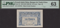 Banque de l’Indochine, French Indochina, 10 Cents, 1919 (1920-23), black serial number 5476761, Montplanet and...