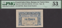 Banque de l’Indochine, French Indochina, 10 Cents, 1919 (1920-23), black serial number 3357763, Montplanet and...