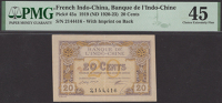 Banque de l’Indochine, French Indochina, 20 Cents, 1919 (1920-23), serial number 2144416, Montplanet and Thion...
