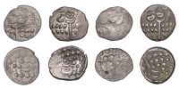 British Iron Age, DUROTRIGES, Uninscribed issues, silver Staters (4), Cranborne Chase type, devolved head of Apollo...
