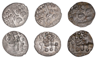 British Iron Age, DUROTRIGES, Uninscribed issues, billon Staters (3), Cranborne Chase type, devolved head of Apollo...