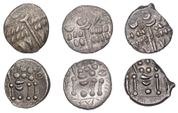 British Iron Age, DUROTRIGES, Uninscribed issues, billon Staters (3), Omo type, devolved head of Apollo comprising...
