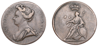 Anne (1702-1714), Pattern Halfpenny, undated, in copper, large draped bust left, rev. Britannia seated left on globe...