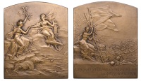 France, Exposition Franco-Britannique, London, 1908, a bronze plaque by C. Pillet, Britannia seated to left holding...