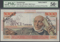 Caisse Centrale de la France d’Outre Mer, Guadeloupe, specimen 5000 Francs, ND (1952), serial number O.00 000,...