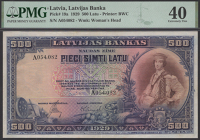 Latvijas Bank, 500 Latu, 1929, serial number A054,082, in PMG holder 40, extremely fine, a handsome note in this...