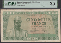 Banque de la Republique de Guinee, 5000 Francs, 2 October 1958, serial number A21 007793, in PMG holder 25, very...