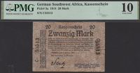 Kassenschein, German South West Africa, 20 Mark, 8 August 1914, serial number C55513, tears, in PMG holder 10, very...