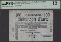 Kassenschein, German South West Africa, 100 Mark, 8 August 1914, serial number A15353, tape repairs, in PMG holder...