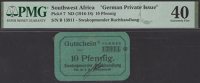 Swakopmunder Buchhandlung, German South West Africa, 10 Pfennig, 1916-1918, serial number 13911, in PMG holder 40,...