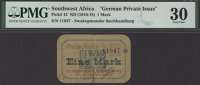 Swakopmunder Buchhandlung, German South West Africa, 1 Mark, 1916-1918, serial number 11947, tape repair, in PMG...