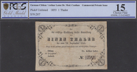 Cothen, Anhalt for Dr. Arthur Lutze, 1 Thaler, 23 September 1855, serial number 207, with signature Arthur Lutze on...
