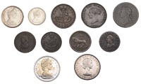 Canada, Elizabeth II, 50 Cents (3), 1963, 1966, 1967, 25 Cents, 1967 (KM 56, 63, 68, 69); NEW BRUNSWICK, Victoria,...