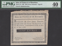 Isles de France et de Bourbon, remainder 100 Livres, 1788, without serial number or signature, in PMG holder 40,...