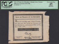 Isles de France et de Bourbon, remainder 500 Livres, 1788, without serial number, printed signatures at centre but...