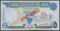 Bahrain Monetary Agency, specimen 5 Dinars, L.1973 (1993), serial number AD000000, red SPECIMEN overprints,...