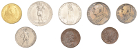 Italy – Papal States, Pius XI, Annual Set, 1929, 100 Lire to 5 Centesimi, excl. Centesimo, Rome (KM MS1) [8]. All...
