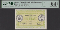 Gouvernement General de l’A.O.F., 1 Franc, 11 February 1917, serial number A-54 770, Peytral and Lapalud...