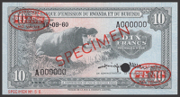 Banque d’Emission du Rwanda et du Burundi, specimen 10 Francs, 15 September 1960, serial number A000000, specimen...