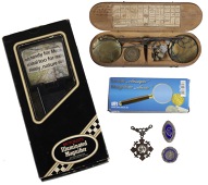 French hand-held balances, c. 1780-1800, with various weights, in wooden cases; together with nursing badges (3, two...
