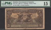 Government of Jamaica, 5 Shillings, ND (1918), serial number B/6 12997, in PMG holder 15, choice fine, scarce in any...