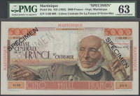 Caisse Centrale de la France d’Outre-Mer, Martinique, specimen 5000 Francs, ND (1952), serial number O.00 000,...